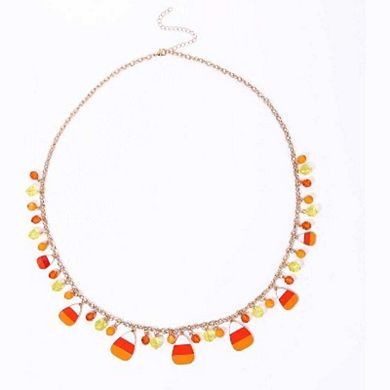 Halloween Candy Corn Beaded Necklace, Long Festive Holiday Jewelry