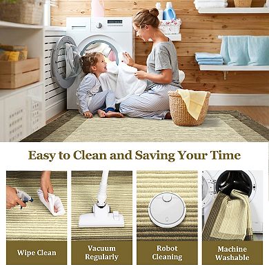 Modern Area Rug Low Pile Pet Friendly Non Slip Foldable Vacuum Clean Floor Cover for Kid's Room