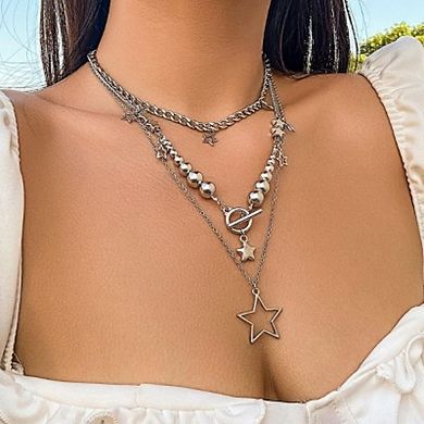 2 Pieces Silver Star Necklace Set, Y2K Grunge Vintage Jewelry