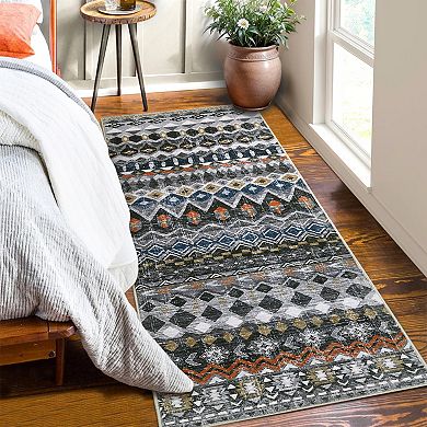 Boho Area Rug Machine Washable Non Slip Non Shedding Stain Resistant Floor Cover for Bedroom