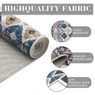Boho Area Rug Machine Washable Non Slip Non Shedding Stain Resistant Floor Cover for Bedroom