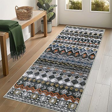 Boho Area Rug Machine Washable Non Slip Non Shedding Stain Resistant Floor Cover for Bedroom