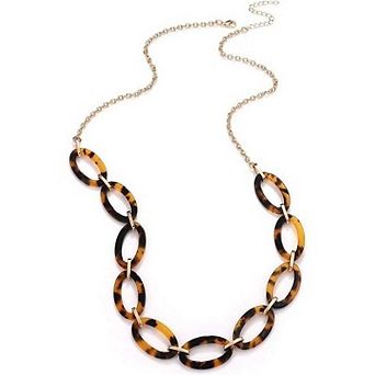Acrylic Tortoise Link Leopard Print Resin Chain Collar Necklace