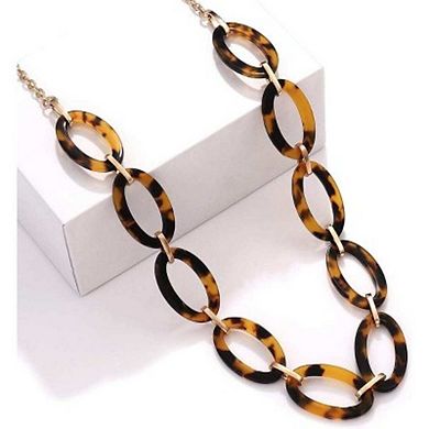 Acrylic Tortoise Link Leopard Print Resin Chain Collar Necklace