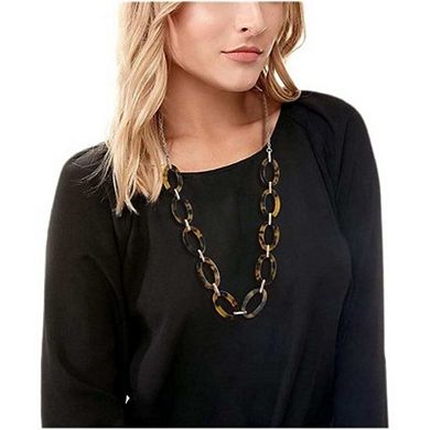 Acrylic Tortoise Link Leopard Print Resin Chain Collar Necklace