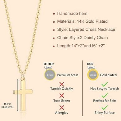 Gold/Silver Plated Layered Cross Necklace with Simple Pendant