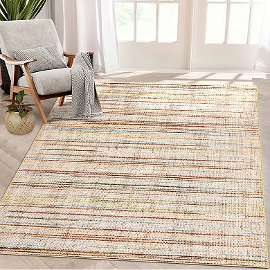 Modern Striped Area Rug Machine Washable Ultra Thin Stain Resistant Floor Cover for Kid's Room
