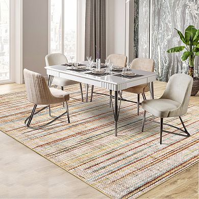 Modern Striped Area Rug Machine Washable Ultra Thin Stain Resistant Floor Cover for Kid's Room
