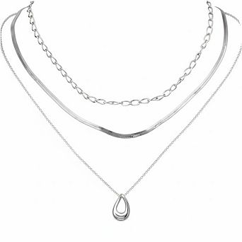 3 pc Layered Herringbone Choker Set, Silver Plated Necklaces