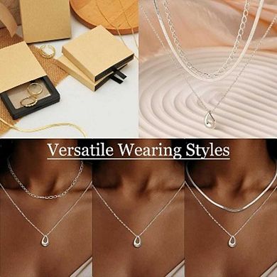 3-Piece Layered Herringbone Choker Set, Silver Plated Necklaces