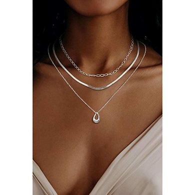 3-Piece Layered Herringbone Choker Set, Silver Plated Necklaces