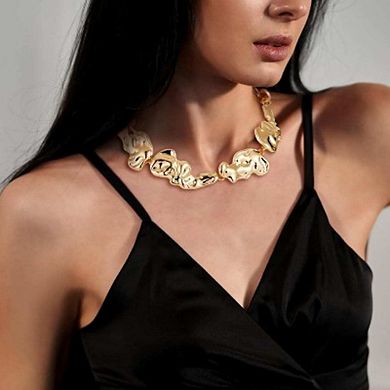 Chunky Gold Statement Choker, Thick Flat Link Necklace for Women