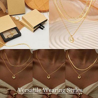 14K Gold Plated 3Pcs Layered Necklace Set, Herringbone Choker