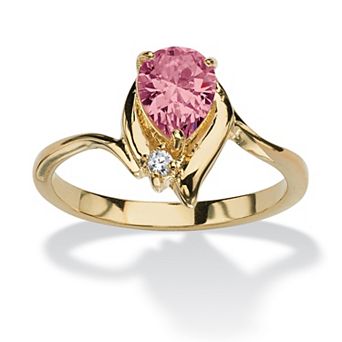 PalmBeach Jewelry Yellow Gold-plated Pear Cut Simulated Birthstone and Crystal Ring Sizes 5-10