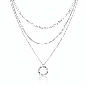 Layered Sterling Silver Necklace Set, Stackable Circle Pendant Choker