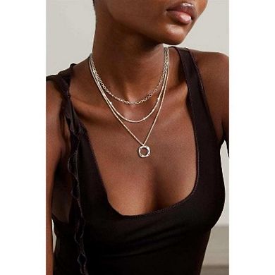 Layered Sterling Silver Necklace Set, Stackable Circle Pendant Choker