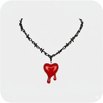 Red/Black Bleeding Heart Acrylic Pendant With Thorn Chain Necklace