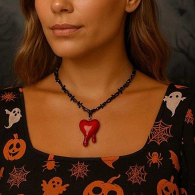 Red/Black Bleeding Heart Acrylic Pendant With Thorn Chain Necklace