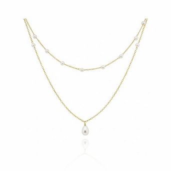 14K Gold Plated Pearl Necklace, Layered Chain Trendy Jewelry Gift