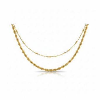 Layered Gold Necklace, Gold Plated Chain & Twist Rope Necklace