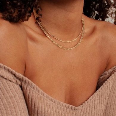 Layered Gold Necklace, Gold Plated Chain & Twist Rope Necklace