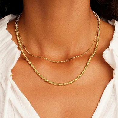 Layered Gold Necklace, Gold Plated Chain & Twist Rope Necklace