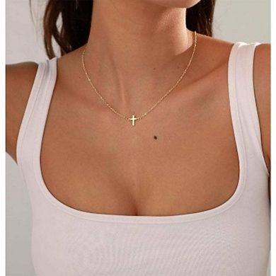 Gold Plated Minimalist Dainty Cross Necklace, Religious Gift Jewelry