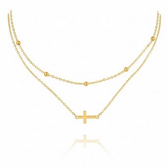 Dainty Layered Cross Necklace, Gold Plated Adjustable Choker Gift