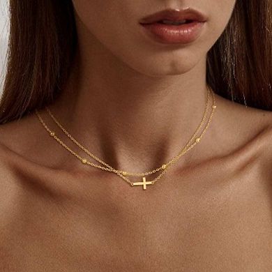 Dainty Layered Cross Necklace, Gold Plated Adjustable Choker Gift