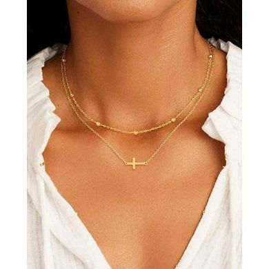 Dainty Layered Cross Necklace, Gold Plated Adjustable Choker Gift