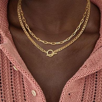 14K Dainty Gold Cuban Link Chain with Toggle Clasp Necklace