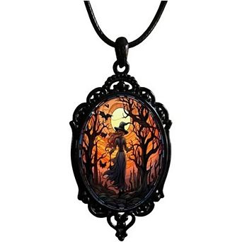 Gothic Bat Glass Pendant Necklace, Vintage Rope Chain Punk Choker