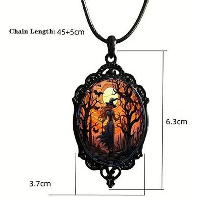 Gothic Bat Glass Pendant Necklace, Vintage Rope Chain Punk Choker