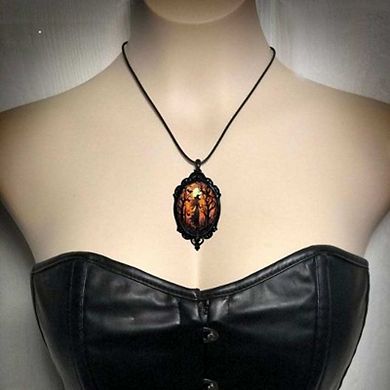 Gothic Bat Glass Pendant Necklace, Vintage Rope Chain Punk Choker