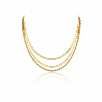 Gold Plated Herringbone & Snake Chain Necklace Set, Layered Choker