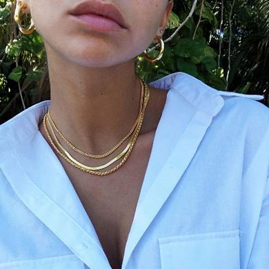 Gold Plated Herringbone & Snake Chain Necklace Set, Layered Choker