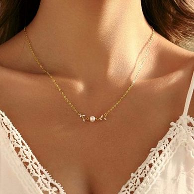 14K Gold Plated Pearl Necklace, Dainty Adjustable Minimalist Pendant