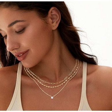 Gold Layered Necklace Set, Paperclip Rope Bead Box Dot Chains