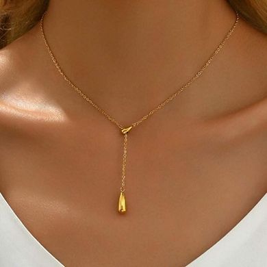 Drop Y-Shaped Lariat Necklace, Gold Plated Minimalist Everyday Jewelry