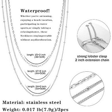 Gold Plated Stainless Steel Layered Set, Waterproof Dainty Jewelry