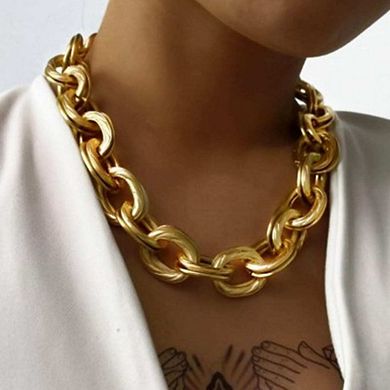 Chunky Choker Necklace, Gold Cuban Link Punk Hip-hop Jewelry