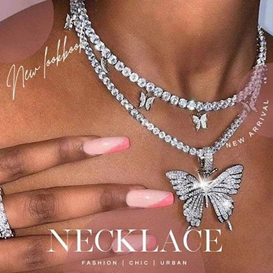 Butterfly Necklace with Silver Rhinestone Choker for Women