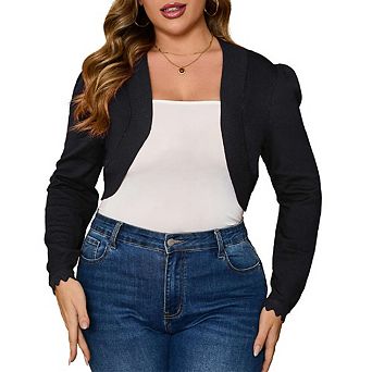 Women Plus Size Open Front Cardigan 3/4 Sleeve Cropped Bolero Shrug Cardigan Sweater