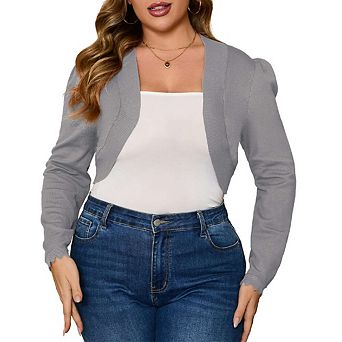 Women Plus Size Open Front Cardigan 3/4 Sleeve Cropped Bolero Shrug Cardigan Sweater