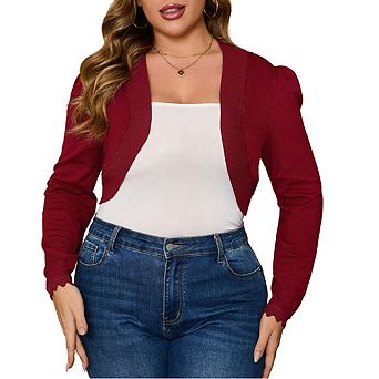 Women Plus Size Open Front Cardigan 3/4 Sleeve Cropped Bolero Shrug Cardigan Sweater