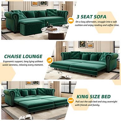 Merax Convertible Sleeper Sofa Bed Space Saving Velvet Tufted Design for Small Living Rooms