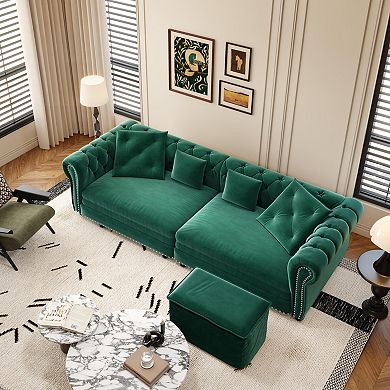 Merax Convertible Sleeper Sofa Bed Space Saving Velvet Tufted Design for Small Living Rooms