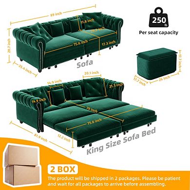 Merax Convertible Sleeper Sofa Bed Space Saving Velvet Tufted Design for Small Living Rooms