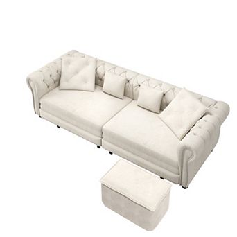 Merax Convertible Sleeper Sofa Bed Space Saving Velvet Tufted Design for Small Living Rooms