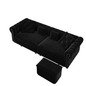 Merax Convertible Sleeper Sofa Bed Space Saving Velvet Tufted Design for Small Living Rooms